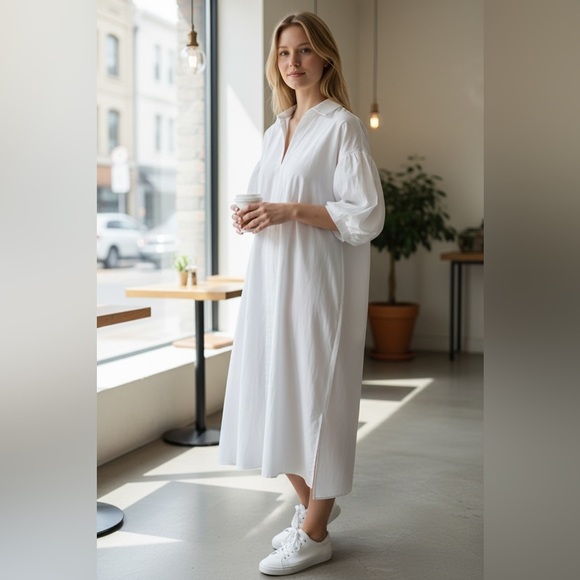 English Factory Other - English Factory White V-Neck Midi Sleep Dress